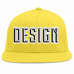 Custom Light Gold Black-White Flat Eaves Sport Baseball Cap Design for Men/Women/Youth