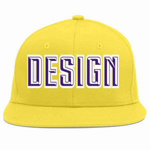 Custom Light Gold purple-White Flat Eaves Sport Baseball Cap Design for Men/Women/Youth