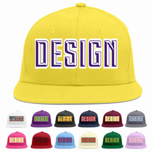 Custom Light Gold purple-White Flat Eaves Sport Baseball Cap Design for Men/Women/Youth