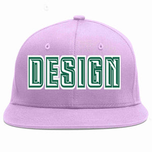 Custom Light Purple White-Kelly Green Flat Eaves Sport Baseball Cap Design for Men/Women/Youth