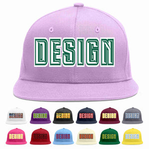 Custom Light Purple White-Kelly Green Flat Eaves Sport Baseball Cap Design for Men/Women/Youth