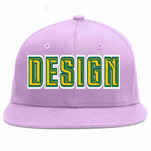 Conception personnalisée de casquette de baseball de sport à avant-toit plat violet clair or-vert Kelly pour hommes/femmes/jeunes