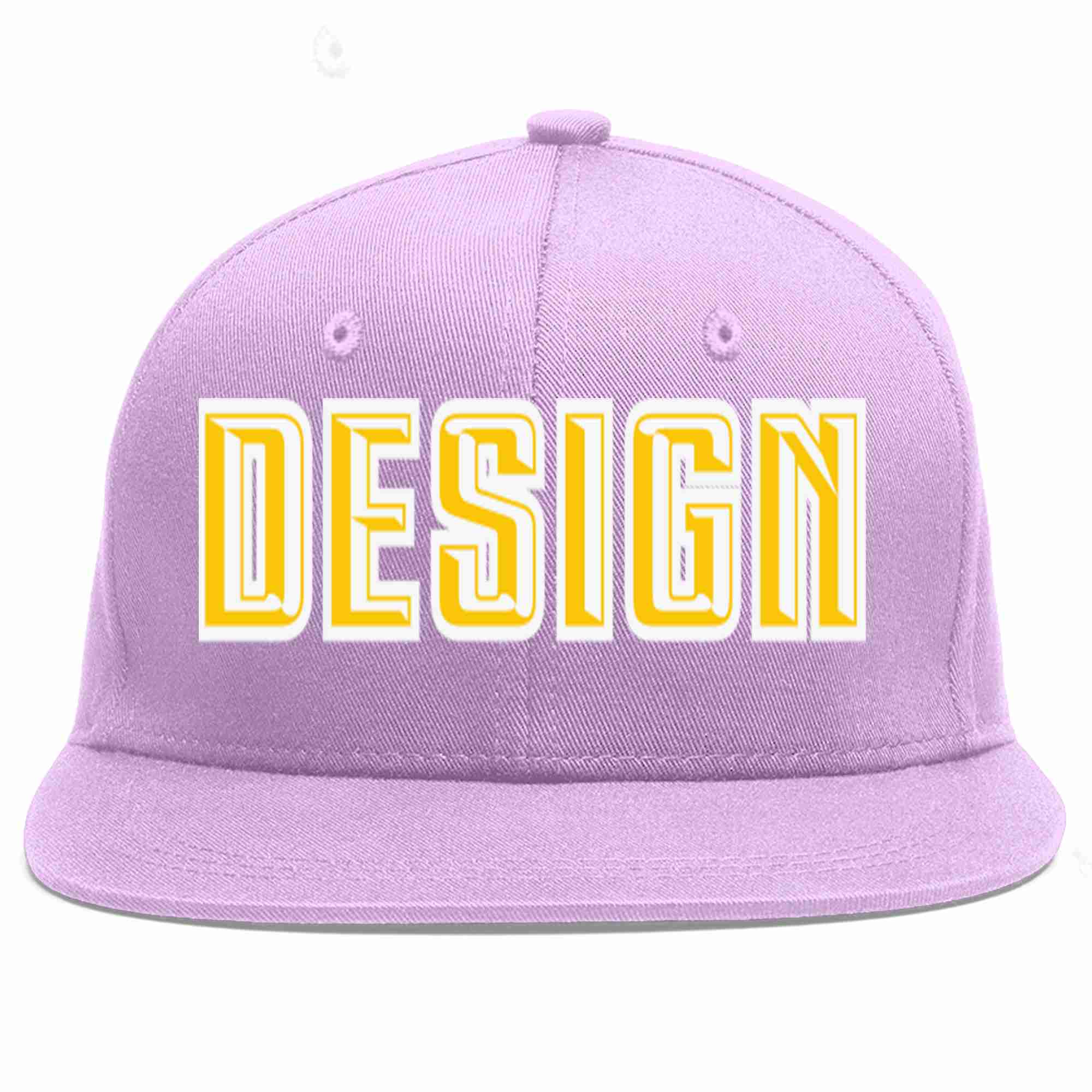 Conception personnalisée de casquette de baseball de sport à avant-toit plat violet clair or-blanc pour hommes/femmes/jeunes