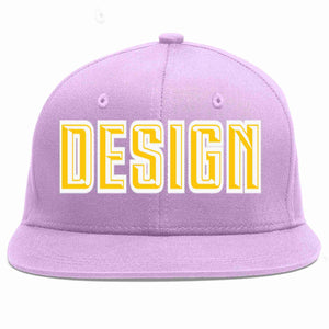 Custom Light Purple Gold-White Flat Eaves Sport Baseball Cap Design for Men/Women/Youth