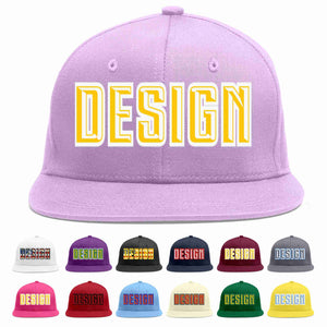 Custom Light Purple Gold-White Flat Eaves Sport Baseball Cap Design for Men/Women/Youth