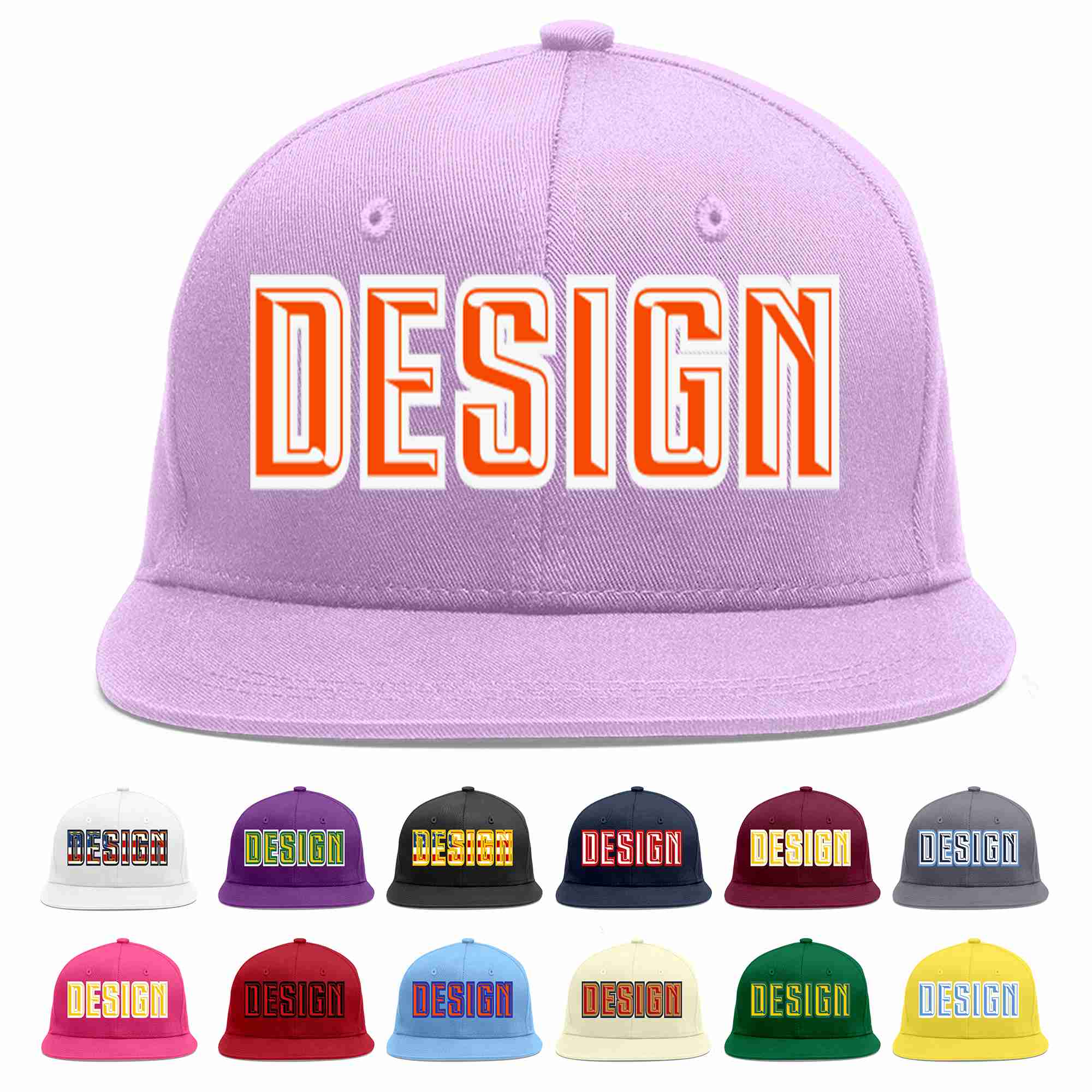 Custom Light Purple Orange-White Flat Eaves Sport Baseball Cap Design for Men/Women/Youth