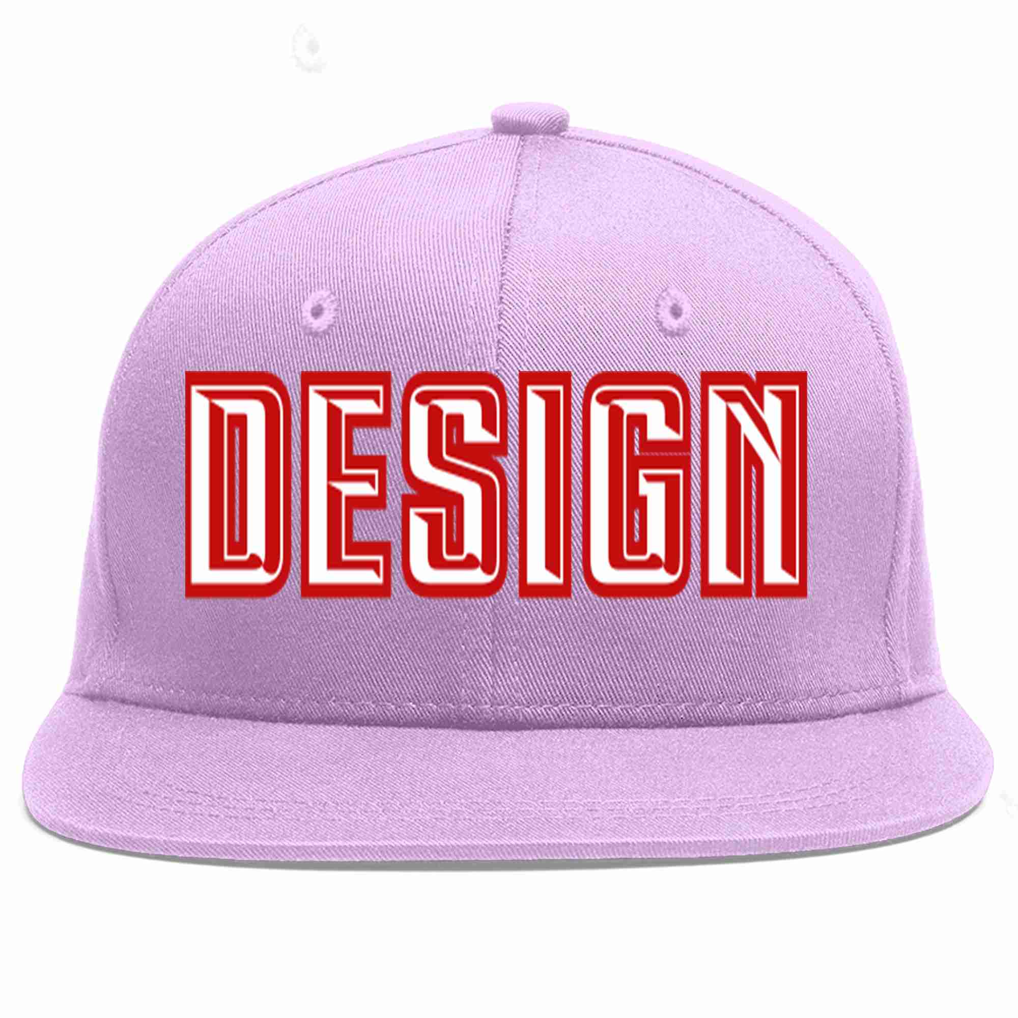 Custom Light Purple White-Red Flat Eaves Sport Baseball Cap Design for Men/Women/Youth