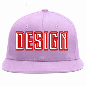 Custom Light Purple White-Red Flat Eaves Sport Baseball Cap Design for Men/Women/Youth