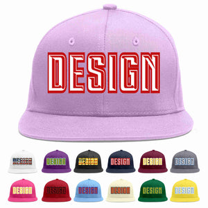 Custom Light Purple White-Red Flat Eaves Sport Baseball Cap Design for Men/Women/Youth