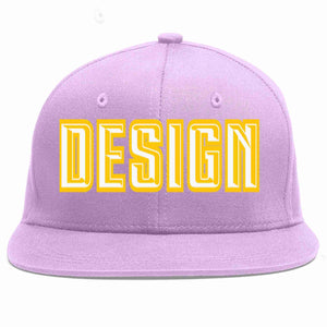 Custom Light Purple White-Gold Flat Eaves Sport Baseball Cap Design for Men/Women/Youth