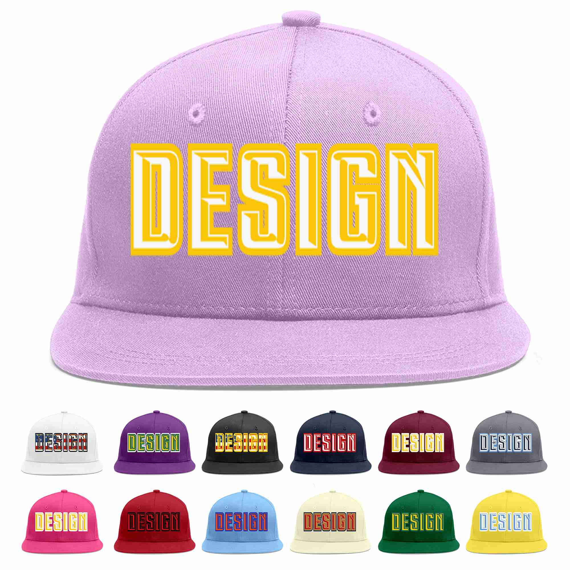 Custom Light Purple White-Gold Flat Eaves Sport Baseball Cap Design for Men/Women/Youth