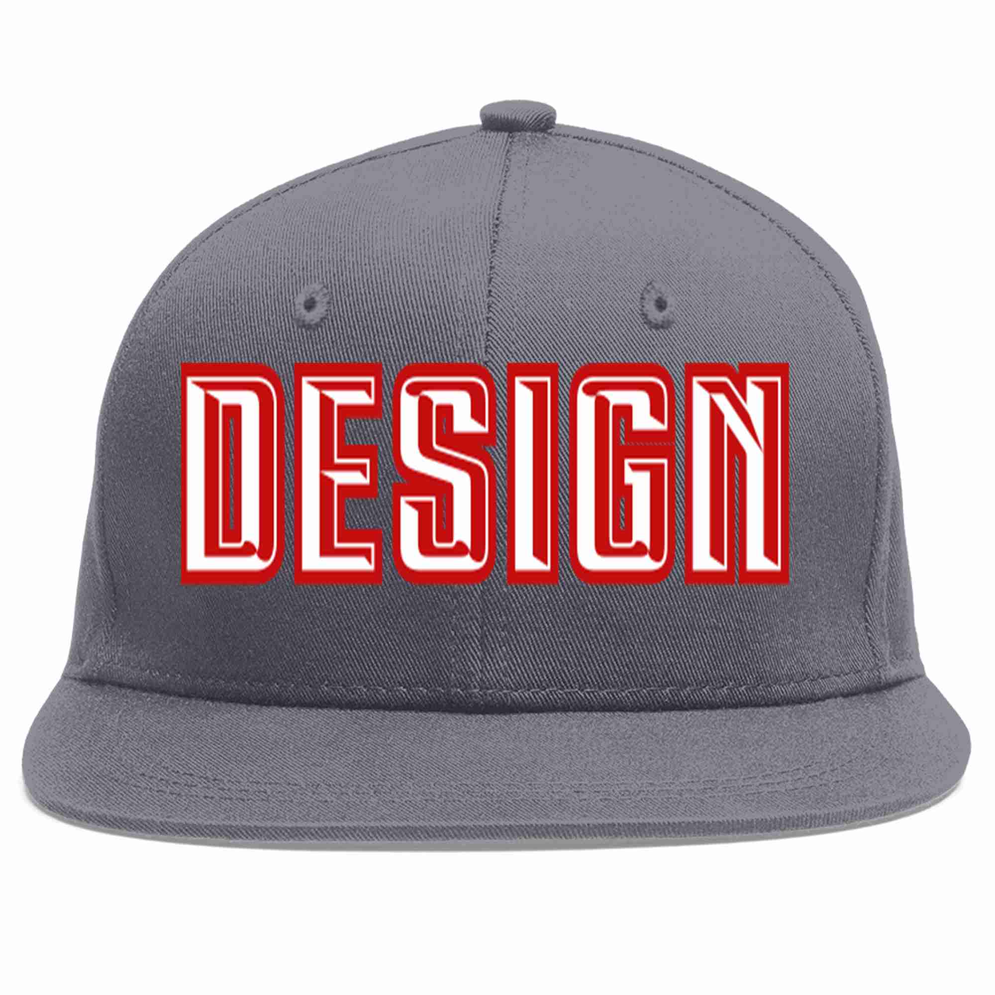 Custom Dark Gray White-Red Flat Eaves Sport Baseball Cap Design for Men/Women/Youth