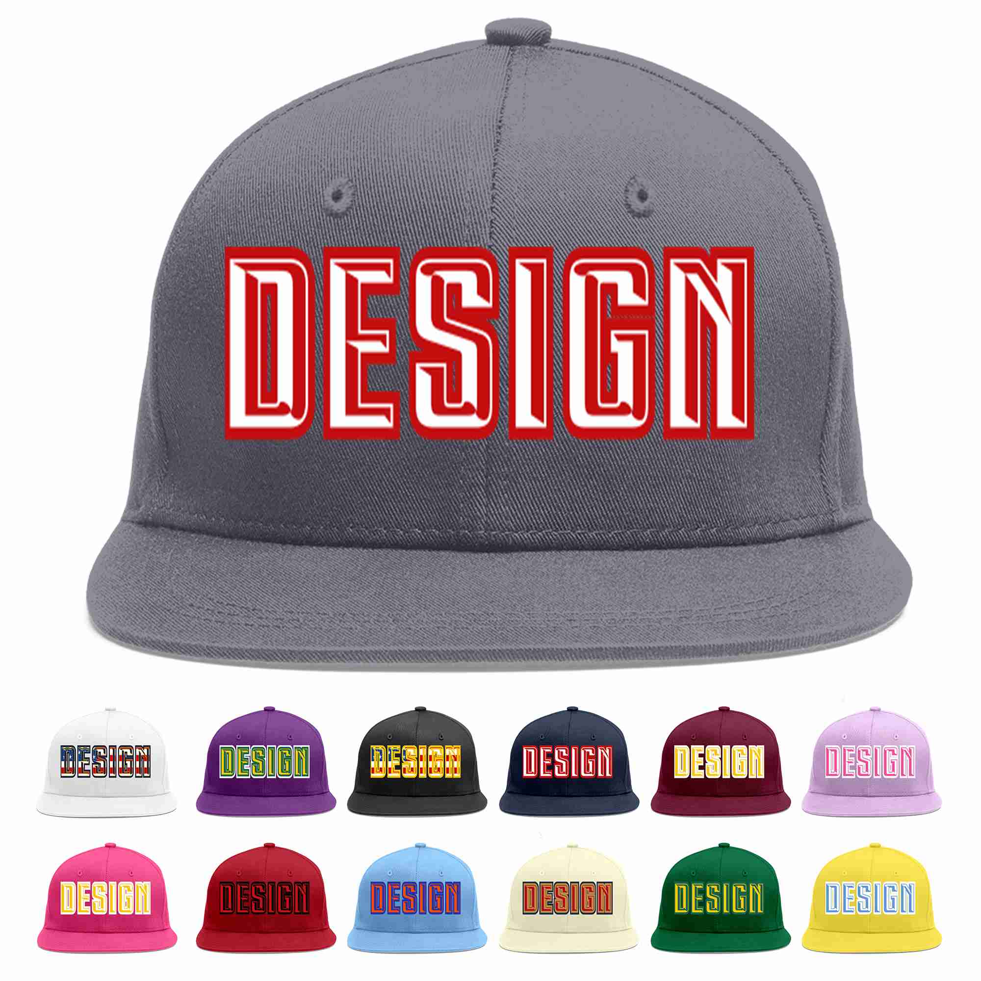 Custom Dark Gray White-Red Flat Eaves Sport Baseball Cap Design for Men/Women/Youth