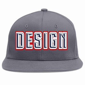 Conception personnalisée de casquette de baseball de sport à avant-toit plat gris foncé marine-blanc pour hommes/femmes/jeunes