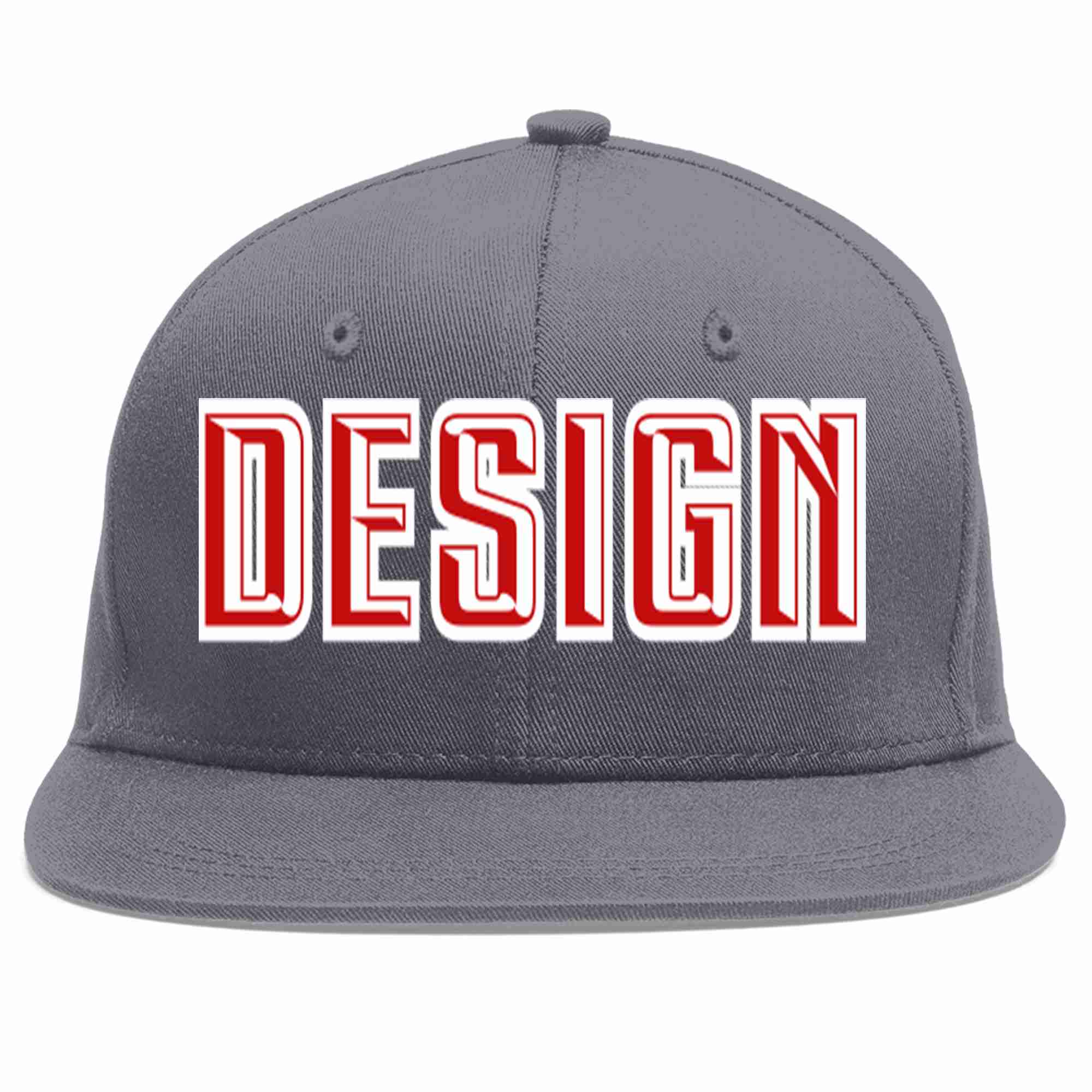 Custom Dark Gray Red-White Flat Eaves Sport Baseball Cap Design for Men/Women/Youth