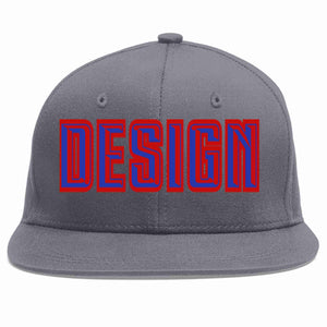 Custom Dark Gray Royal-Red Flat Eaves Sport Baseball Cap Design for Men/Women/Youth