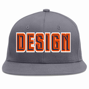 Casquette de baseball sport personnalisée gris foncé, bleu marine et orange, design plat pour hommes/femmes/jeunes