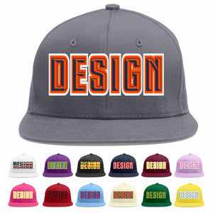 Casquette de baseball sport personnalisée gris foncé, bleu marine et orange, design plat pour hommes/femmes/jeunes