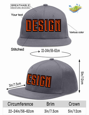 Custom Dark Gray Orange-Black Flat Eaves Sport Baseball Cap Design for Men/Women/Youth