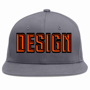 Custom Dark Gray Orange-Black Flat Eaves Sport Baseball Cap Design for Men/Women/Youth