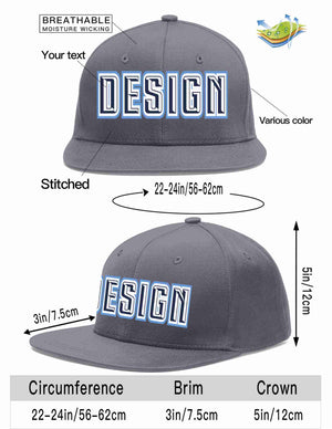 Custom Dark Gray Navy-White Flat Eaves Sport Baseball Cap Design for Men/Women/Youth