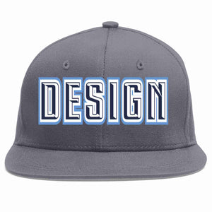 Custom Dark Gray Navy-White Flat Eaves Sport Baseball Cap Design for Men/Women/Youth