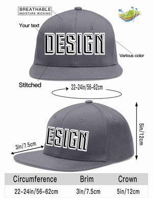 Custom Dark Gray Black-White Flat Eaves Sport Baseball Cap Design for Men/Women/Youth