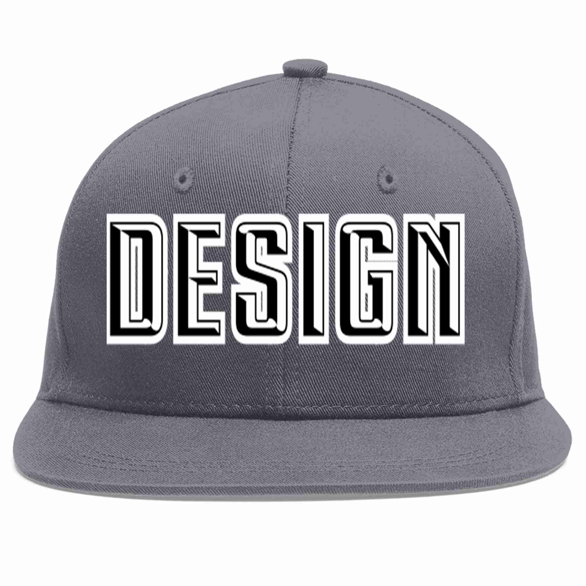 Conception personnalisée de casquette de baseball de sport à avant-toit plat gris foncé noir-blanc pour hommes/femmes/jeunes