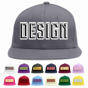 Custom Dark Gray Black-White Flat Eaves Sport Baseball Cap Design for Men/Women/Youth