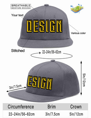 Custom Dark Gray Gold-Black Flat Eaves Sport Baseball Cap Design for Men/Women/Youth