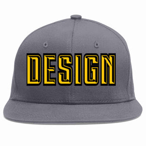 Custom Dark Gray Gold-Black Flat Eaves Sport Baseball Cap Design for Men/Women/Youth