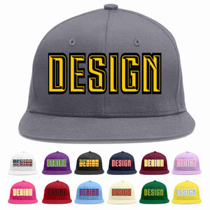 Custom Dark Gray Gold-Black Flat Eaves Sport Baseball Cap Design for Men/Women/Youth