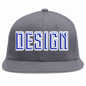 Conception personnalisée de casquette de baseball de sport à avant-toit plat gris foncé royal-blanc pour hommes/femmes/jeunes