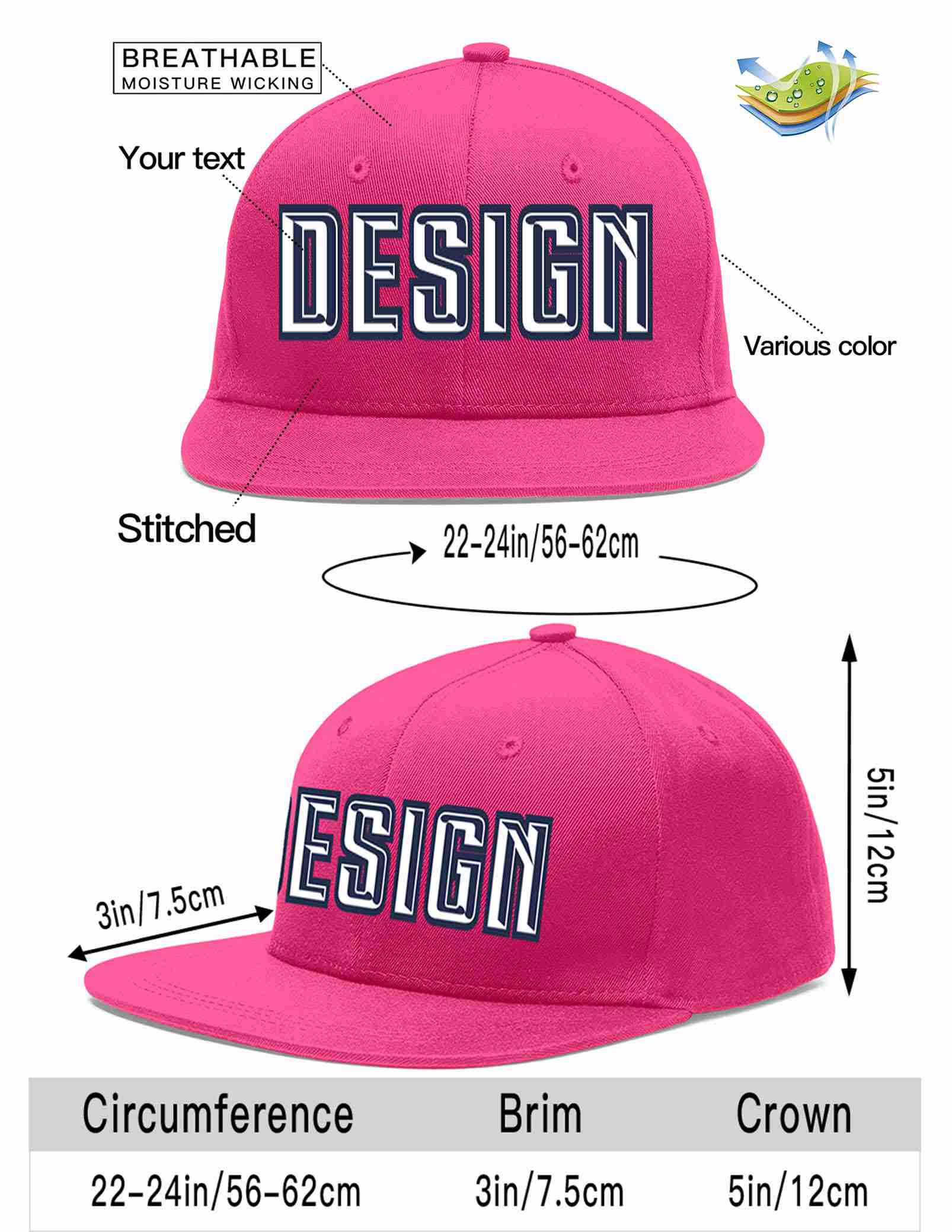 Custom Rose Red White-Navy Flat Eaves Sport Baseball Cap Design for Men/Women/Youth