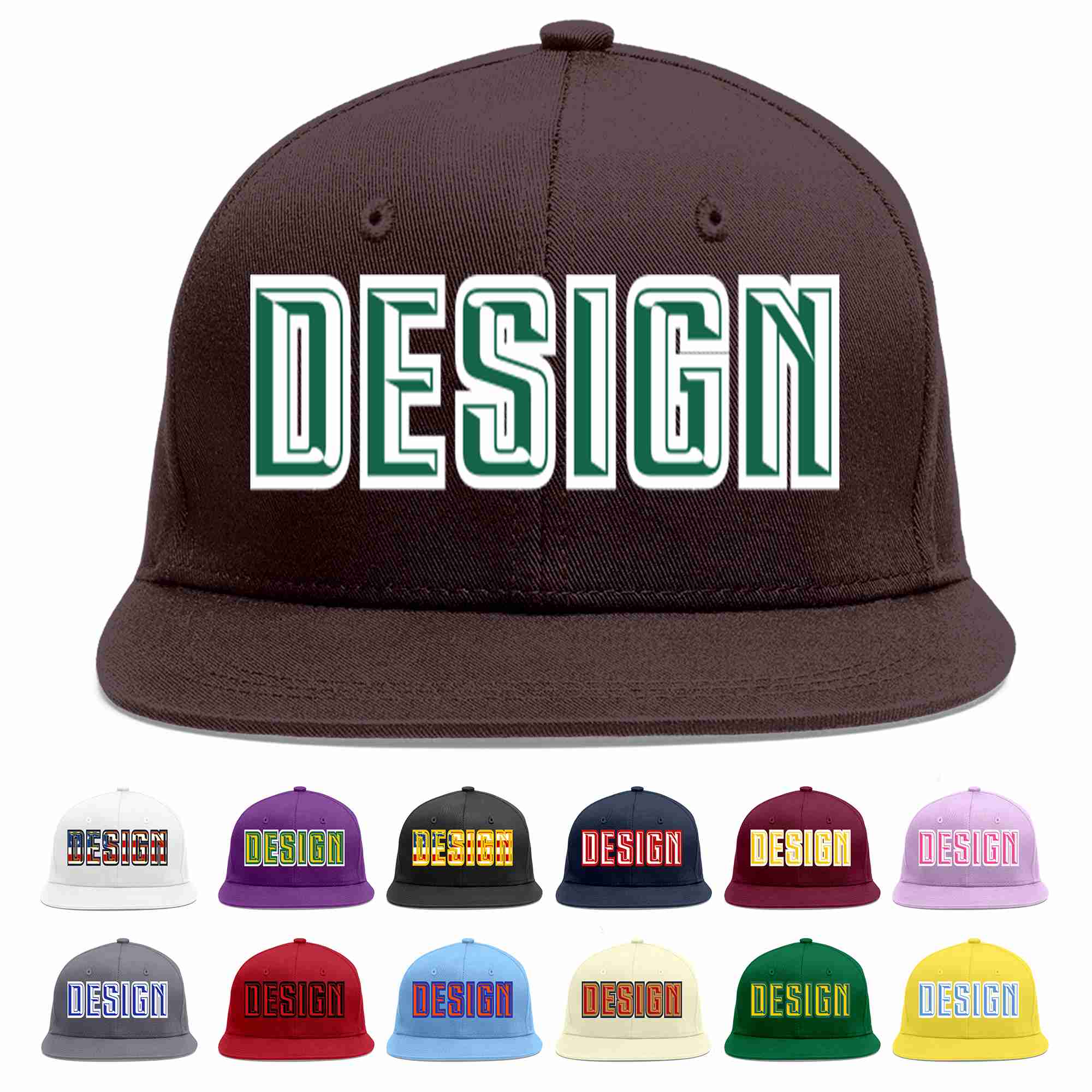 Custom Brown Kelly Green-White Flat Eaves Sport Baseball Cap Design for Men/Women/Youth