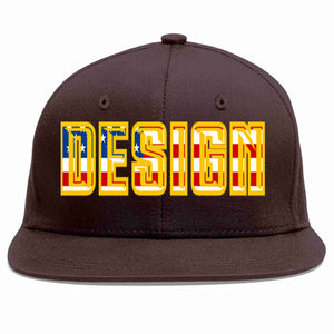 Custom Brown Vintage USA Flag-Gold Flat Eaves Sport Baseball Cap Design for Men/Women/Youth