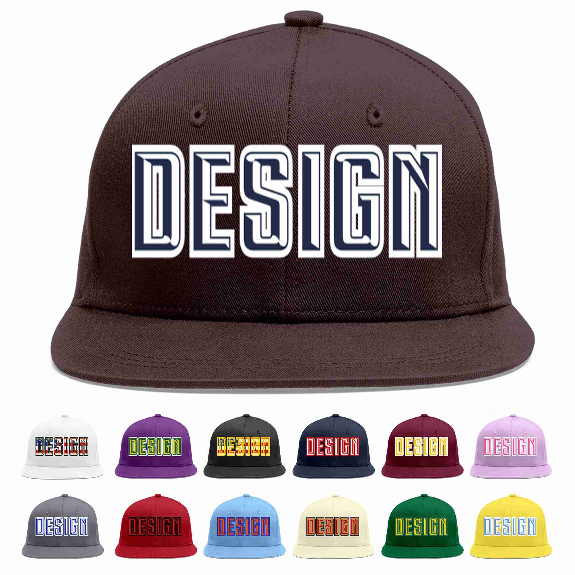 Custom Brown Navy-White Flat Eaves Sport Baseball Cap Design for Men/Women/Youth