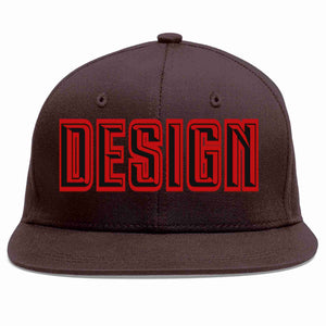 Custom Brown Black-Red Flat Eaves Sport Baseball Cap Design for Men/Women/Youth