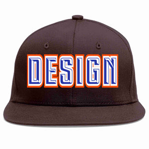 Custom Brown Royal-White Flat Eaves Sport Baseball Cap Design for Men/Women/Youth