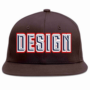 Custom Brown Navy-White Flat Eaves Sport Baseball Cap Design for Men/Women/Youth