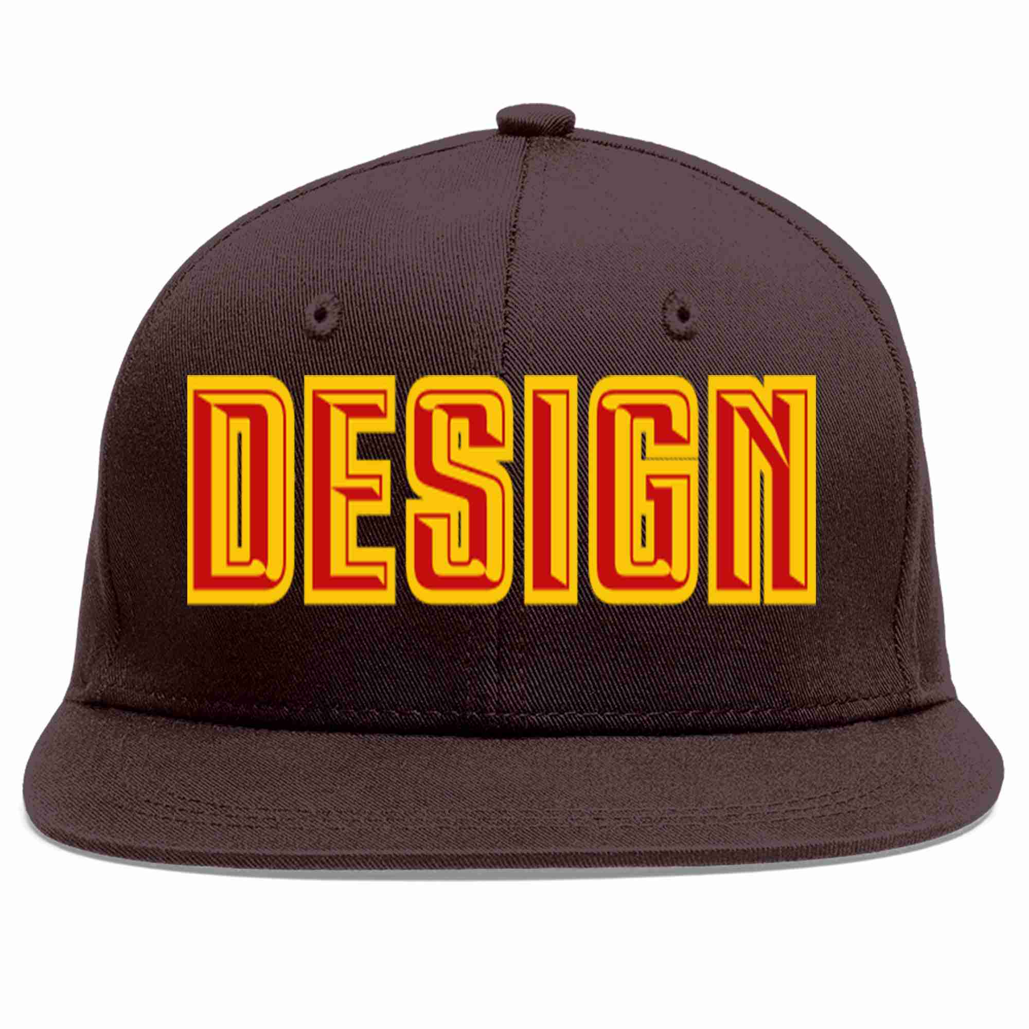 Custom Brown Red-Yellow Flat Eaves Sport Baseball Cap Design for Men/Women/Youth