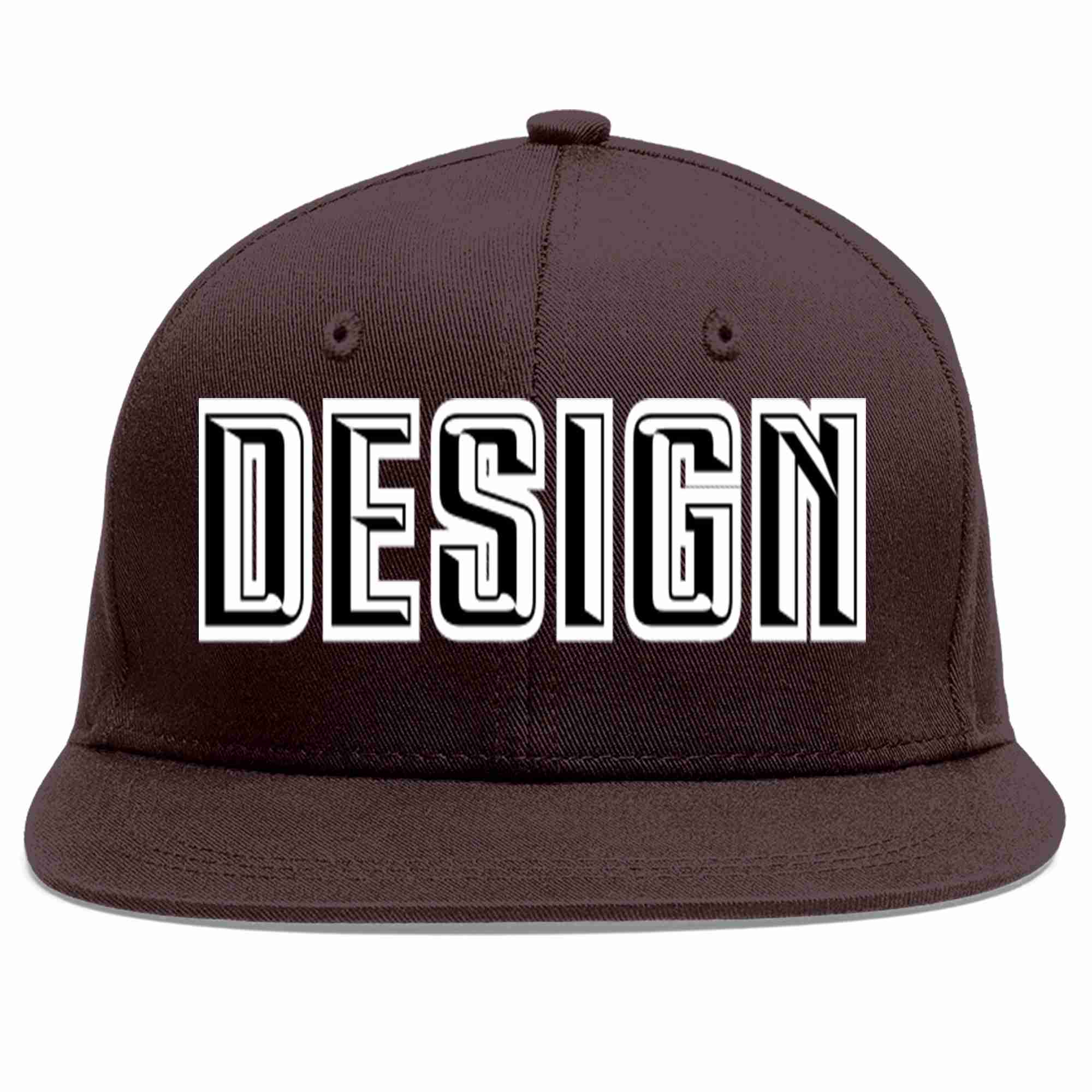 Custom Brown Black-White Flat Eaves Sport Baseball Cap Design for Men/Women/Youth