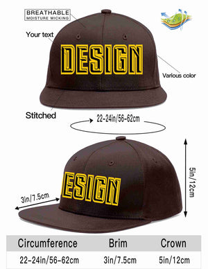 Custom Brown Black-Gold Flat Eaves Sport Baseball Cap Design for Men/Women/Youth