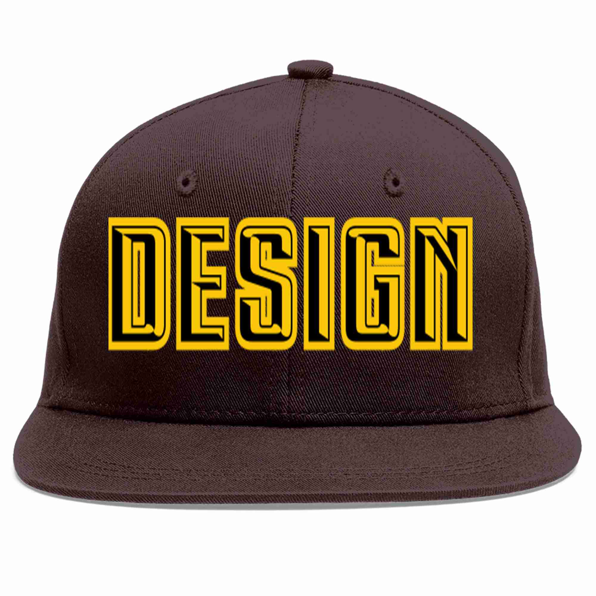 Custom Brown Black-Gold Flat Eaves Sport Baseball Cap Design for Men/Women/Youth