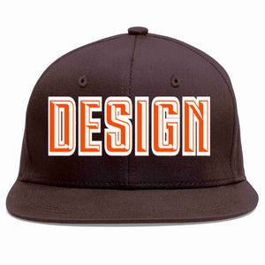 Conception personnalisée de casquette de baseball de sport à avant-toit plat marron orange-blanc pour hommes/femmes/jeunes