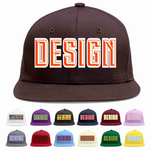 Custom Brown Orange-White Flat Eaves Sport Baseball Cap Design for Men/Women/Youth