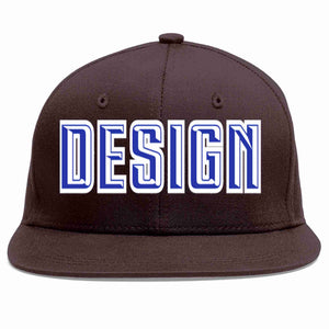 Custom Brown Royal-White Flat Eaves Sport Baseball Cap Design for Men/Women/Youth