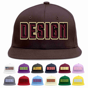 Custom Brown Crimson-Black Flat Eaves Sport Baseball Cap Design for Men/Women/Youth