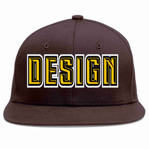 Custom Brown Gold-Black Flat Eaves Sport Baseball Cap Design for Men/Women/Youth