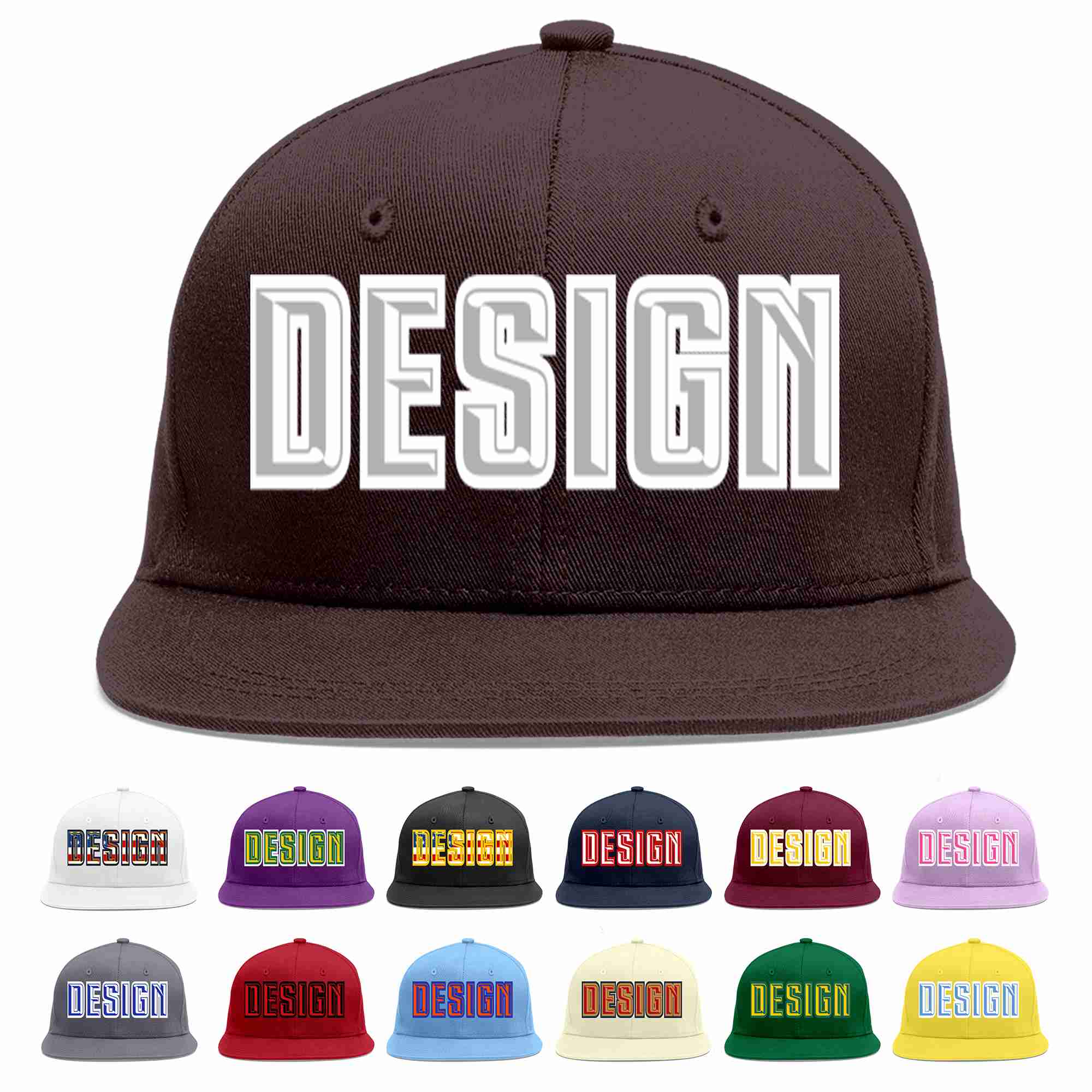 Custom Brown Gray-White Flat Eaves Sport Baseball Cap Design for Men/Women/Youth